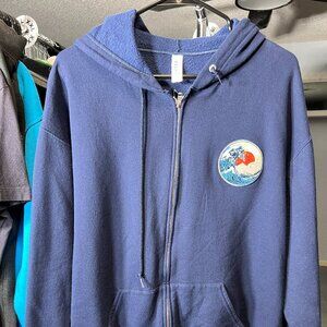 "Great Wave off Kanagawa" Blue Full-Zip Jerzees Hoodie SZ Large